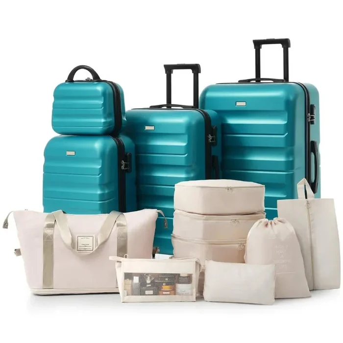 13-Piece Blue Hardshell and Lightweight Luggage Set with Dual Spinner Wheels