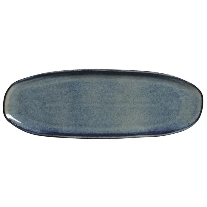 14.17 in. Denim Dark Blue Stoneware Shallow Oval Platter Large Organic (Set of 4)