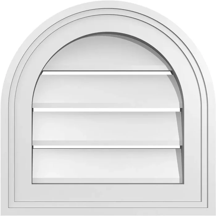 14″ x 14″ Round Top Surface Mount PVC Gable Vent Functional with Brickmould Frame