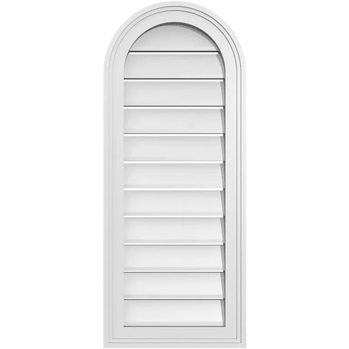 14″ x 34″ Round Top Surface Mount PVC Gable Vent Functional with Brickmould Frame