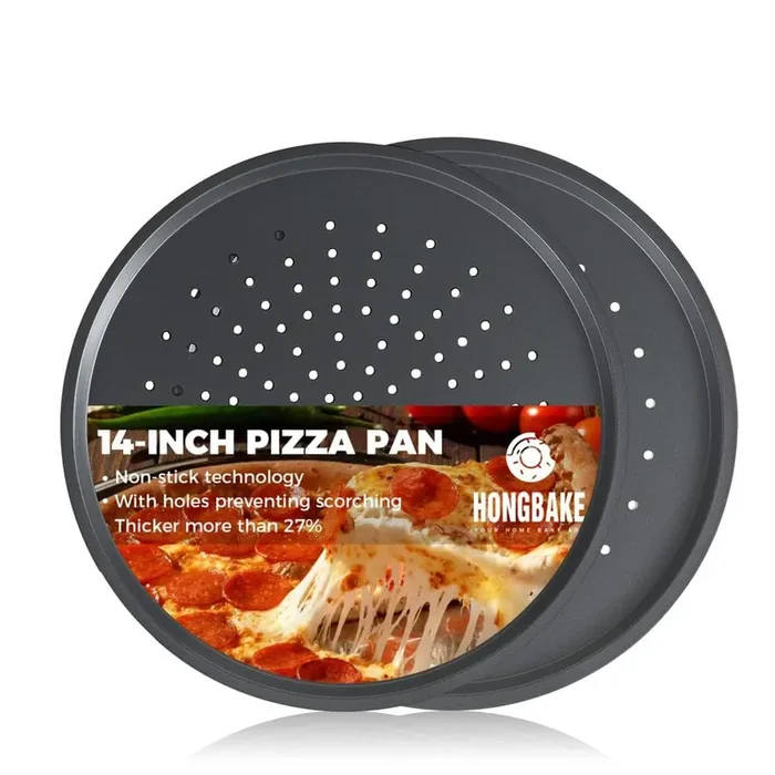 14 in. Pizza Pan with Holes Carbon Steel Perforated Pizza Tray, Crispy Pizza Set, Grey (2-Pack)