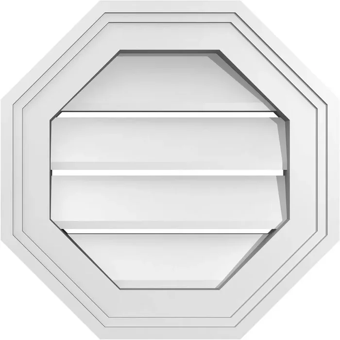 14 in. x 14 in. Octagonal Surface Mount PVC Gable Vent Functional with Brickmould Frame