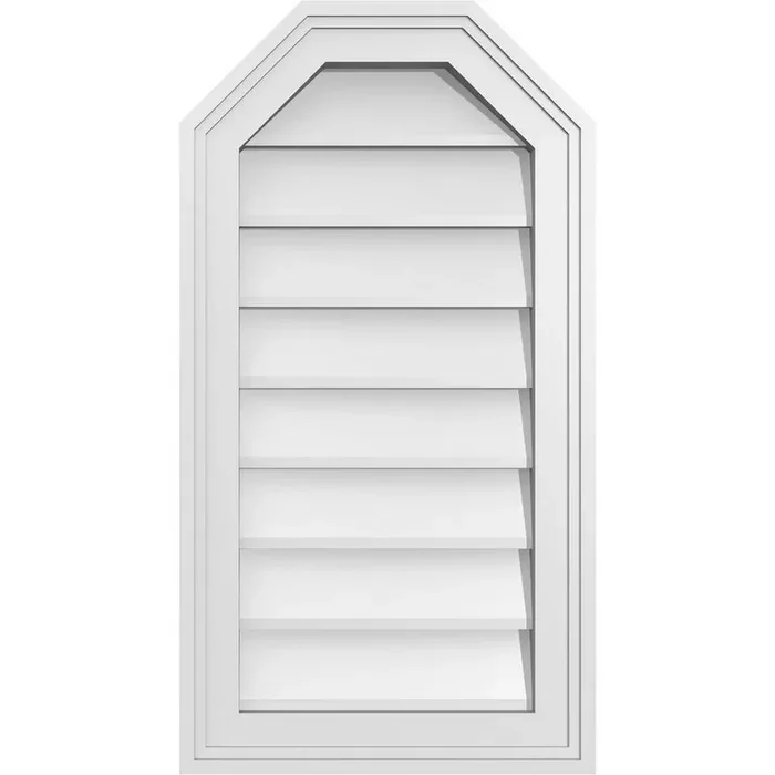 14 in. x 26 in. Octagonal Top Surface Mount PVC Gable Vent Decorative with Brickmould Frame