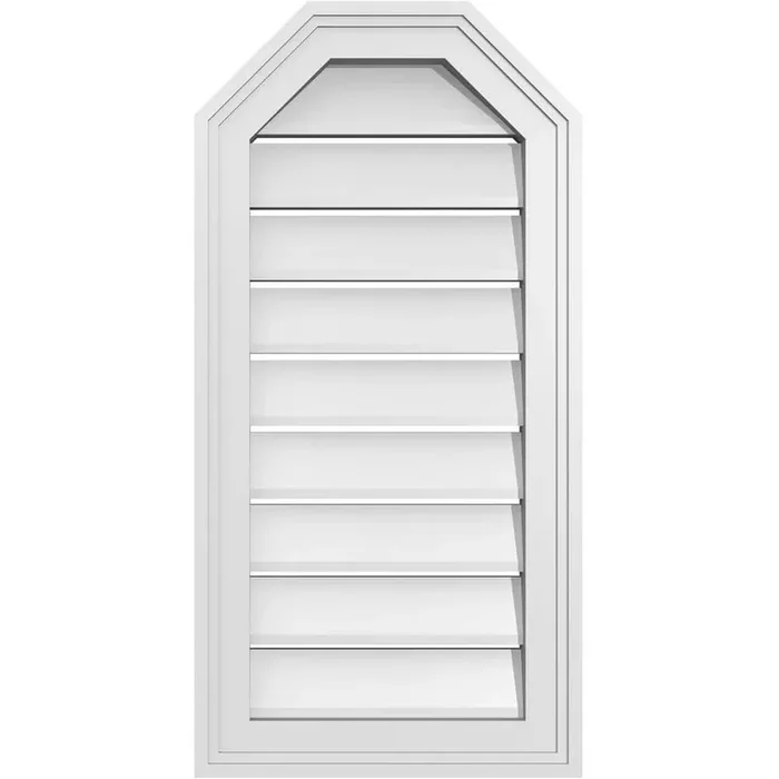 14 in. x 28 in. Octagonal Top Surface Mount PVC Gable Vent Functional with Brickmould Frame