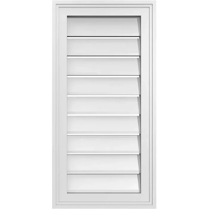 14 in. x 28 in. Vertical Surface Mount PVC Gable Vent Functional with Brickmould Frame