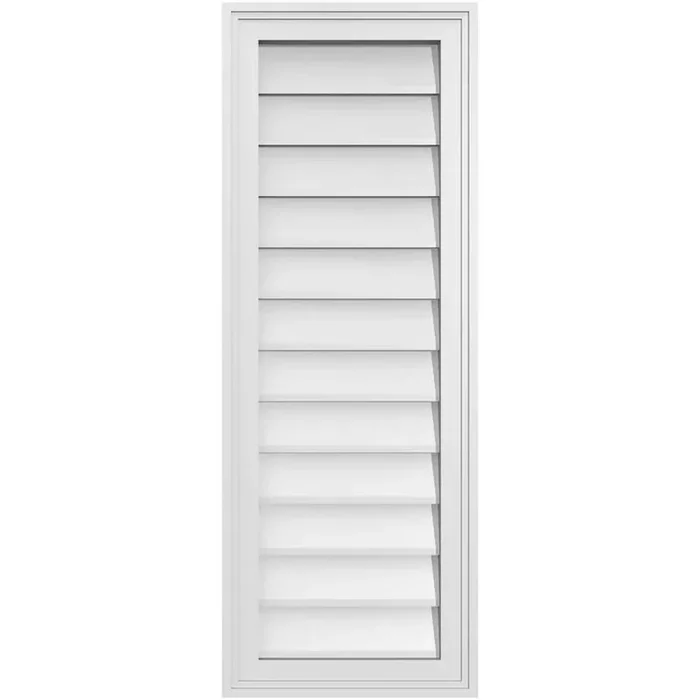 14 in. x 38 in. Vertical Surface Mount PVC Gable Vent Decorative with Brickmould Frame
