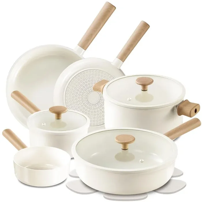 14-Piece Ceramic Woks Cookware Set, Nonstick Cooking Set with Frying Pans Set