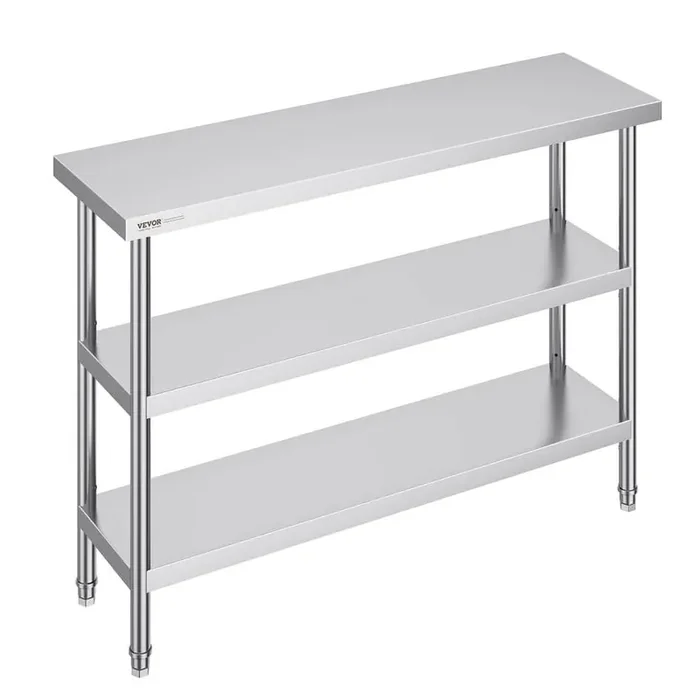14 x 48 x 34 in. Silver Stainless Steel Commercial Kitchen Prep Table with 2 Adjustable Undershelf Prep Table for BBQ