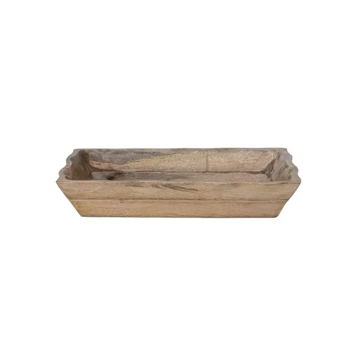 15.5 in. 52.8 fl. oz. Natural Brown Long Artisanal Mango Wood Serving Bowl