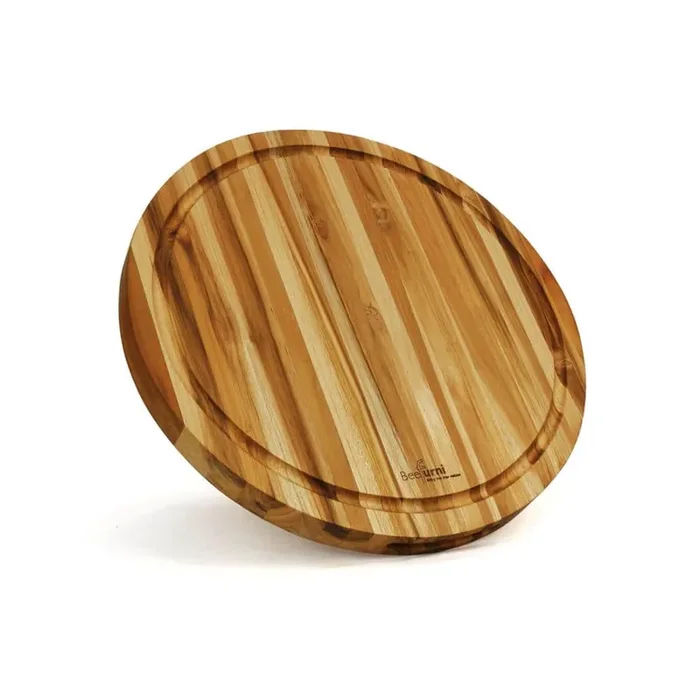 15.8 in. x 15.8 in. Round Teak Cutting Board Reversible Chopping Serving Board Multipurpose Food Safe Thick Board