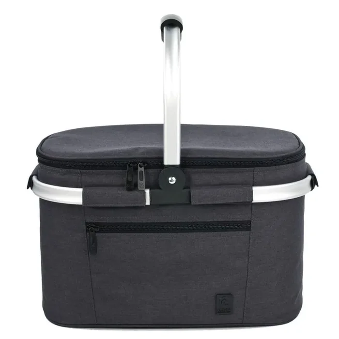 15 in. Black Portable Collapsible Polyester Picnic Basket, Leakproof Insulated Cooler Bag with Sewn
