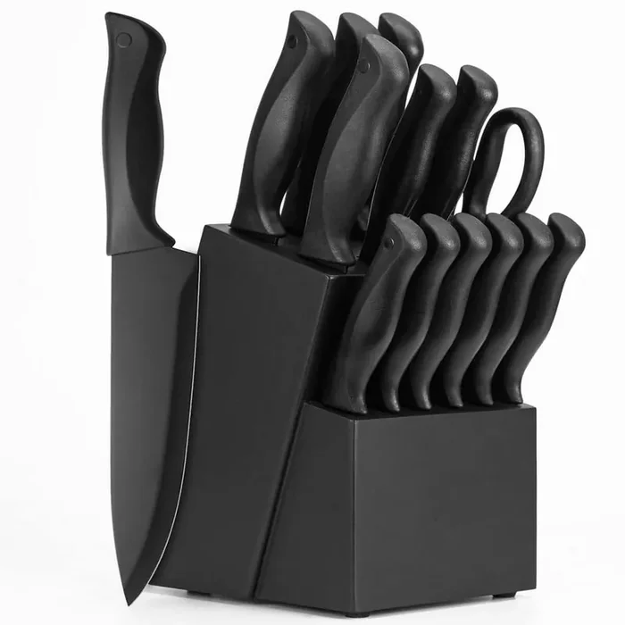 15-Piece Kitchen Knife Set with Block Self Sharpening, Stainless Steel Cleaver with Anti-slip Handle for Kitchen