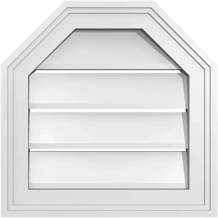 16 in. x 16 in. Octagonal Top Surface Mount PVC Gable Vent Functional with Brickmould Frame