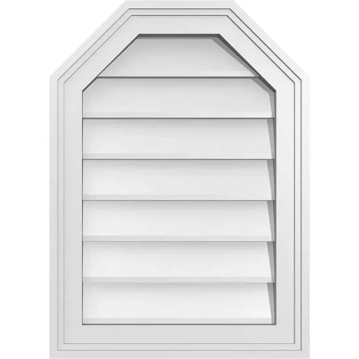 16 in. x 22 in. Octagonal Top Surface Mount PVC Gable Vent Decorative with Brickmould Frame