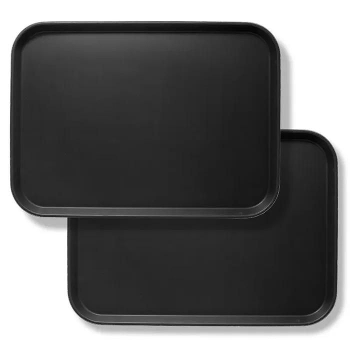 16 in. x 22 in. x .75 in. Rectangular Plastic Non-Slip Serving Trays, Black – NSF Food Service (Set of 2)