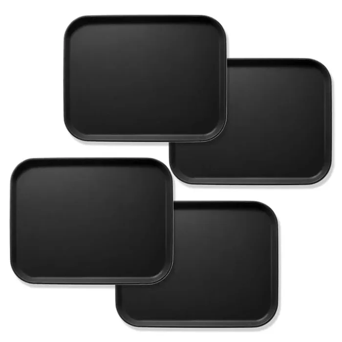 16 in. x 22 in. x .75 in. Rectangular Plastic Non-Slip Serving Trays, Black-NSF Food Service (Set of 4)