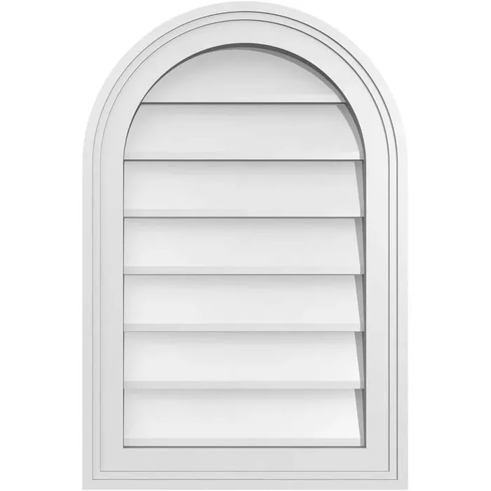 16 in. x 24 in. Round Top White PVC Paintable Gable Louver Vent Non-Functional
