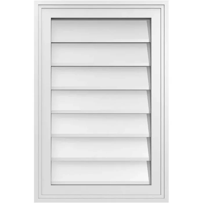 16 in. x 24 in. Vertical Surface Mount PVC Gable Vent Decorative with Brickmould Frame