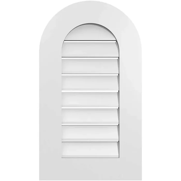 16 in. x 28 in. Round Top White PVC Paintable Gable Louver Vent Functional