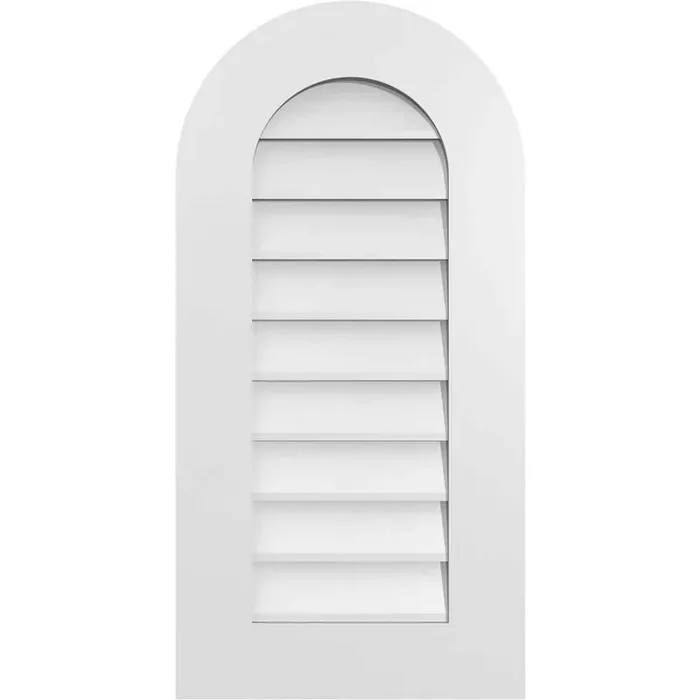 16 in. x 32 in. Round Top Surface Mount PVC Gable Vent Decorative with Standard Frame