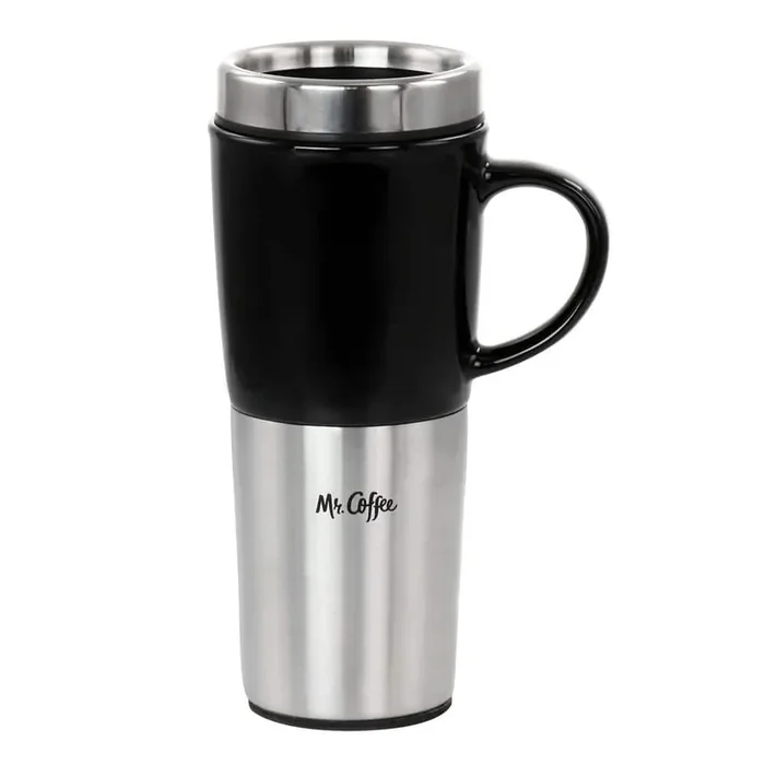 16 oz. Black Stainless Steel and Stoneware Travel Mug