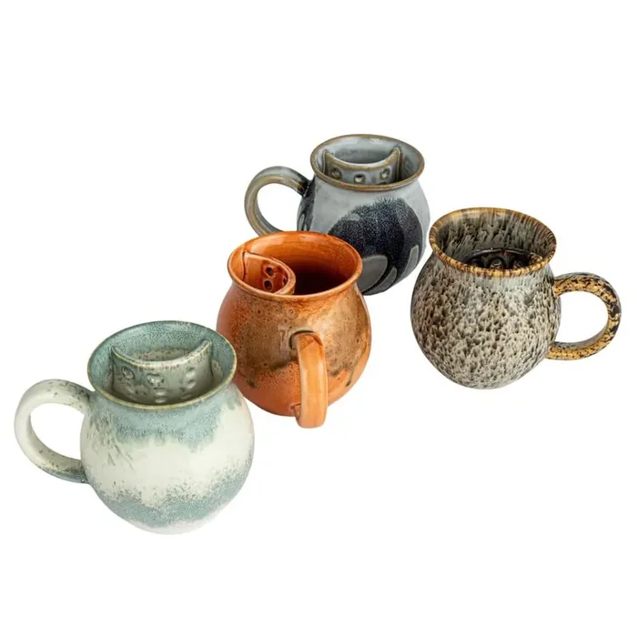 16 oz. Multicolor Artisanal Stoneware Tea Mug with Integrated Teabag Holder (Set of 4)