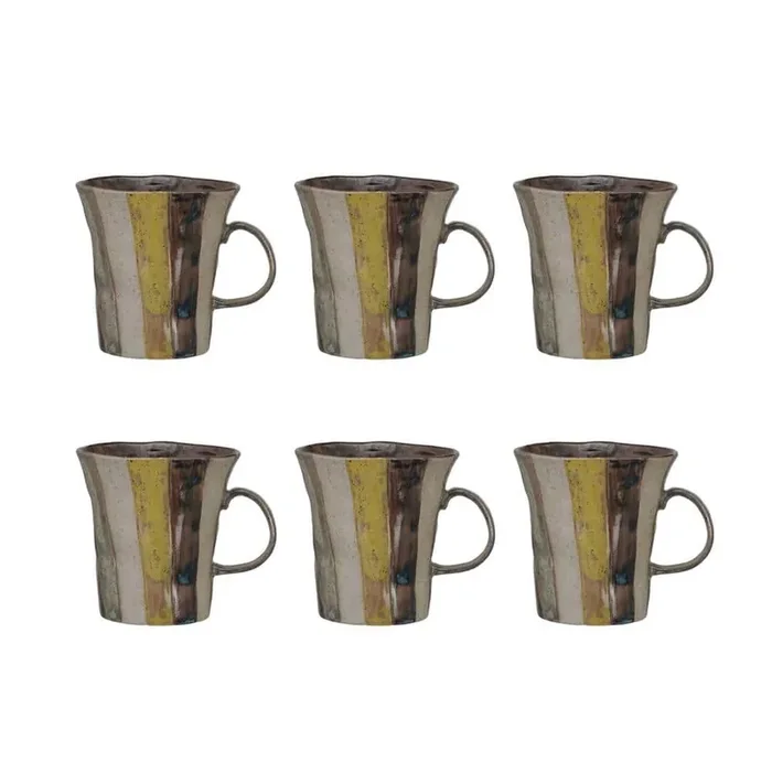 16 oz. Multicolor Rustic Striped Stoneware Beverage Mug (Set of 6)
