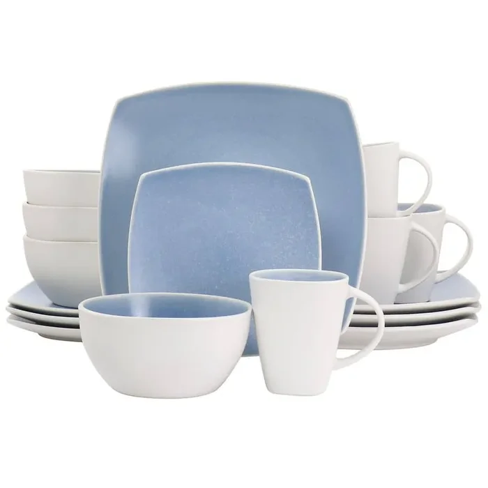 16 Piece Service For 4 Reactive Glaze Stoneware Dinnerware Set in Light Blue