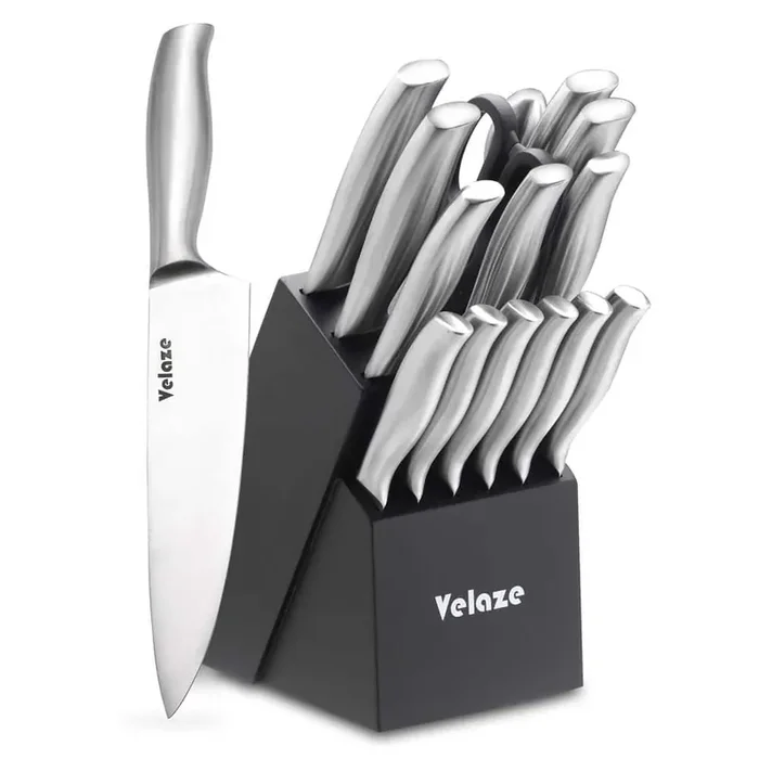 16-Piece Stainless Steel Knife Set with Wooden Knife Block Silver Knife Set