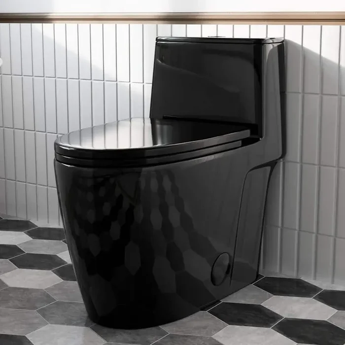 17.3 in. Elongated Black One-Piece Toilet with Rimless Swirl Flush, ADA Height Toilet Bowl, Dual Flush 1.0/1.28 GPF