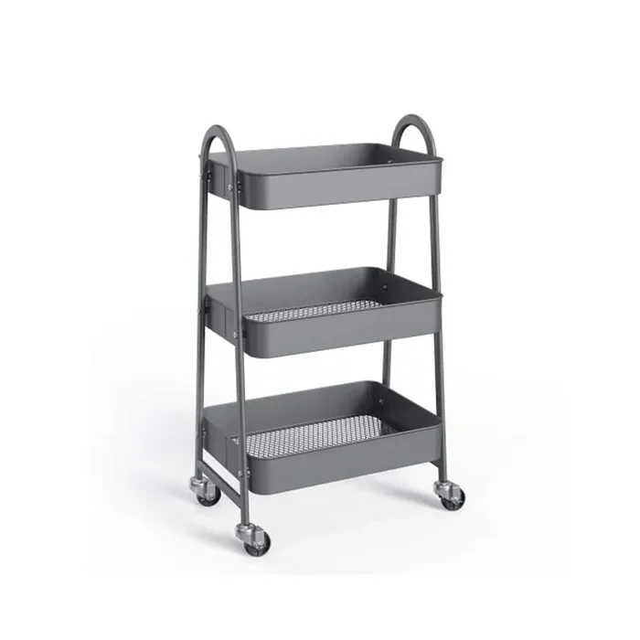 17.4 in. W 3-Shelf Gray Metal Kitchen Cart with Locking Wheels