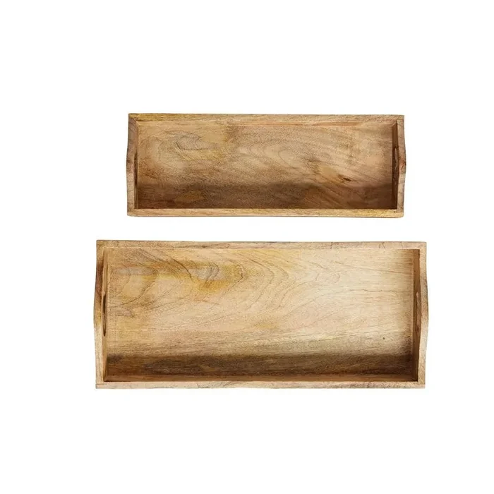 17.5 in. W x 0.5 in. H x 8 in. D Rectangle Natural Brown Mango Wood Serving Trays (Set of 2)