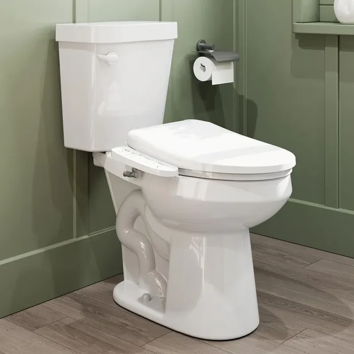 17 in. ADA 2-Piece High-Efficiency 1.28 GPF Single Flush Elongated Toilet in White with Smart Bidet Seat Map Flush 1000g