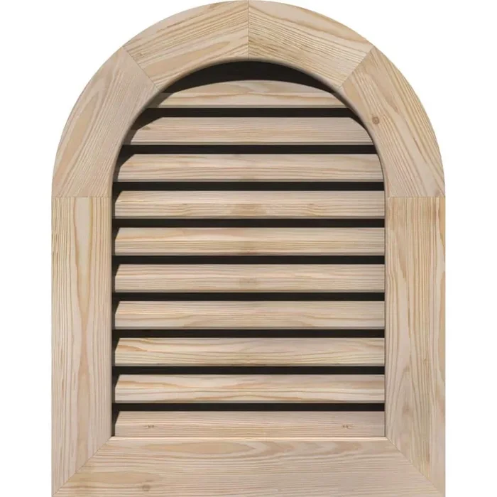 17 in. x 39 in. Round Top Unfinished Smooth Pine Wood Built-in Screen Gable Louver Vent
