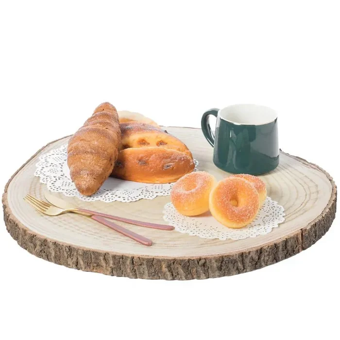 18 in. Dia Barky Natural Wood Slabs Rustic Ornament Slice Tray Table Charger