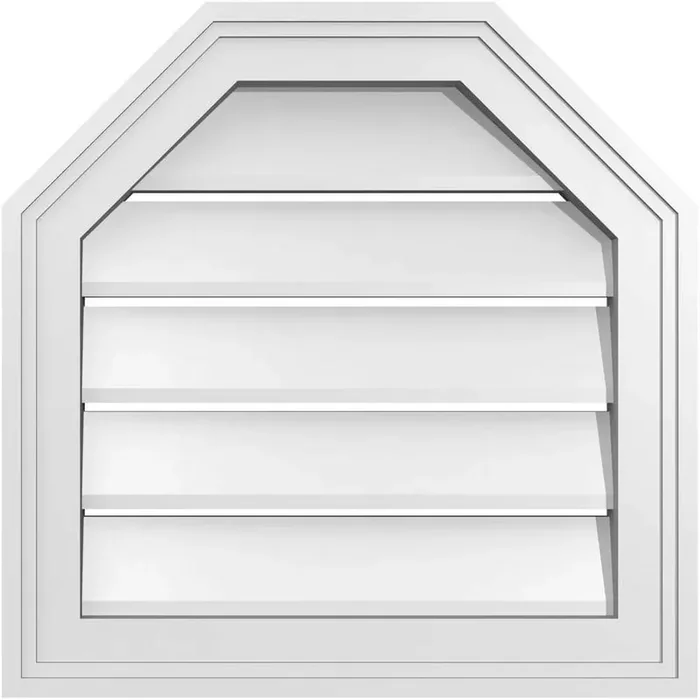 18 in. x 18 in. Octagonal Top Surface Mount PVC Gable Vent Functional with Brickmould Frame