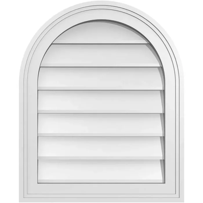 18 in. x 22 in. Round Top Surface Mount PVC Gable Vent Decorative with Brickmould Frame