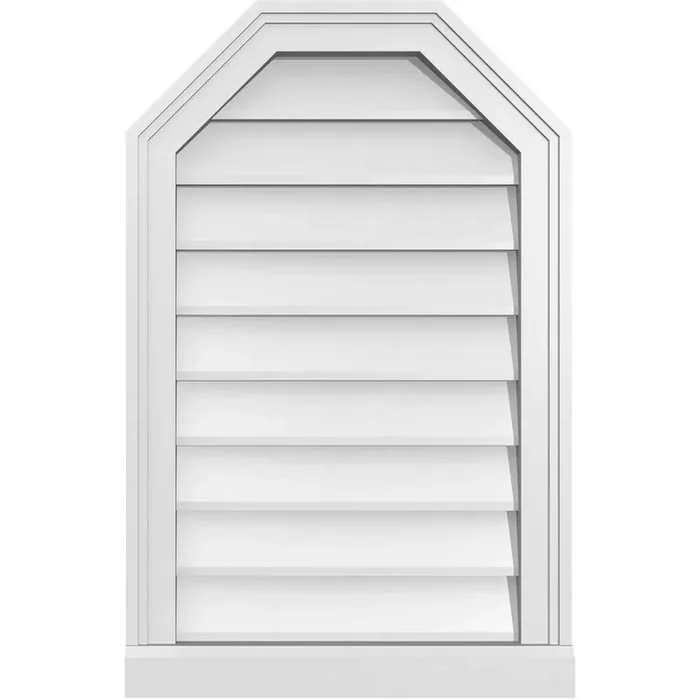 18 in. x 28 in. Octagonal Top Surface Mount PVC Gable Vent Decorative with Brickmould Sill Frame