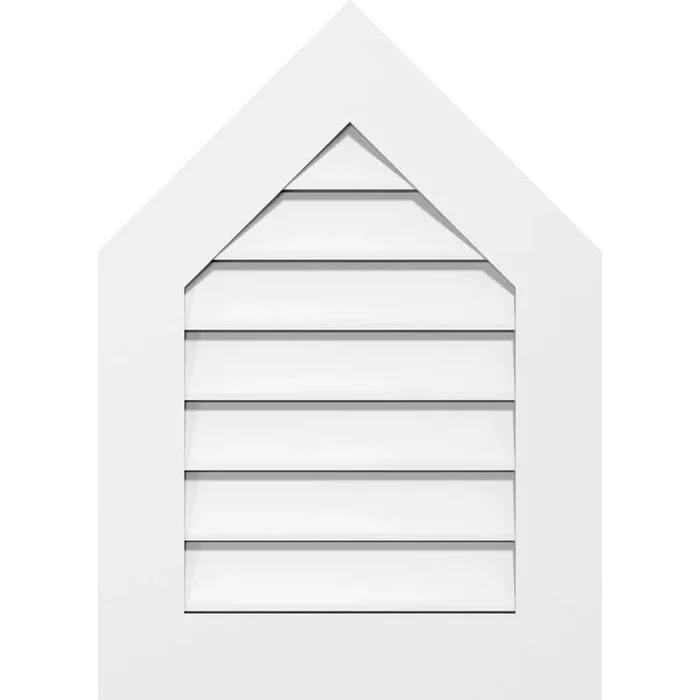 18 in. x 28 in. Peaked Top Surface Mount PVC Gable Vent 9/12 Pitch Functional with Standard Frame