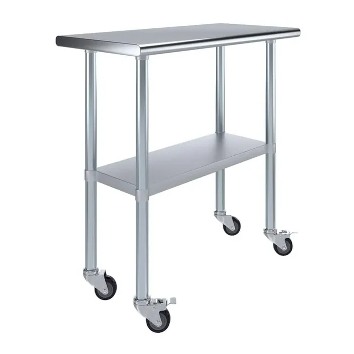 18 in. x 36 in. Stainless Steel Work Table with Casters Mobile Metal Kitchen Utility Table with Bottom Shelf