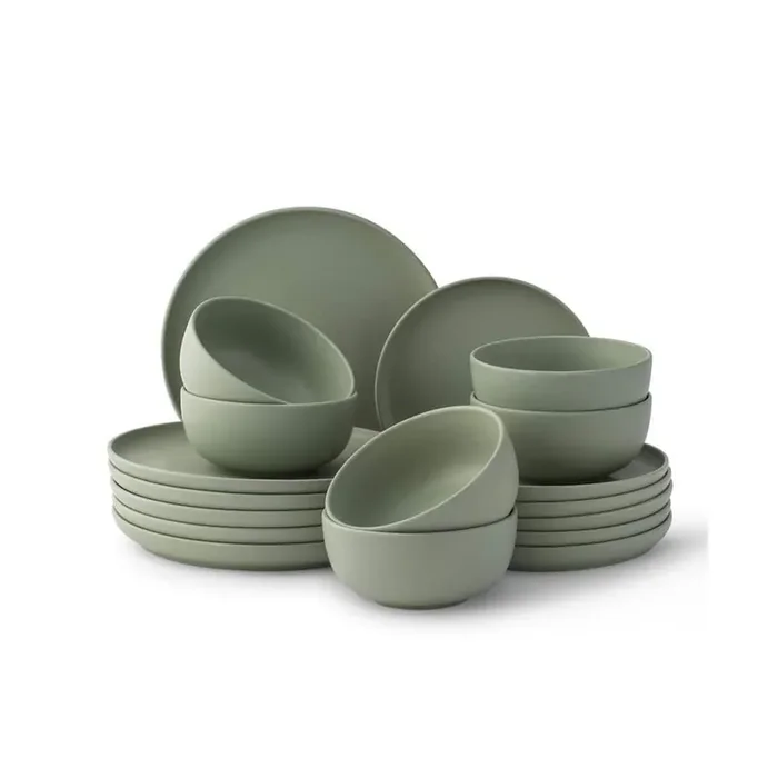 18-Pieces Stoneware Dinnerware Set-Desert Sage Green