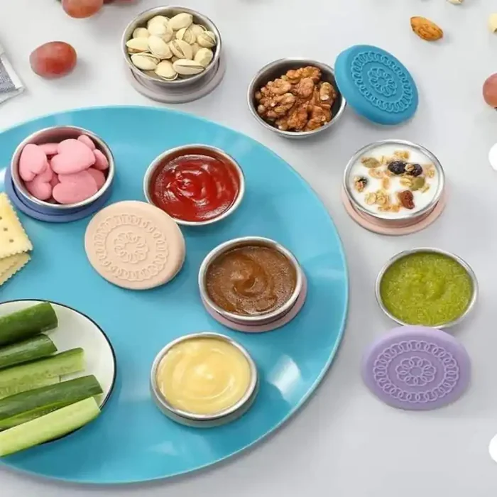 2. 4 oz. Small Condiment Containers with Leakproof Silicone Lids, Reusable Stainless Steel Sauce Cups for Lunch 8-Pack