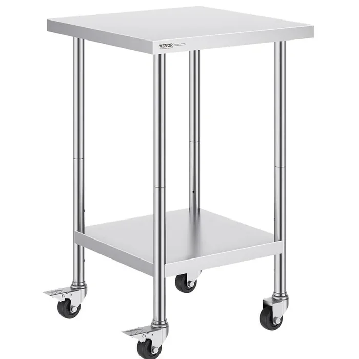 2-4 x 2-4 x 38 in. Stainless Steel Kitchen Prep Table 700 lbs. Load Capacity 3 Adjustable Height Worktable Silver