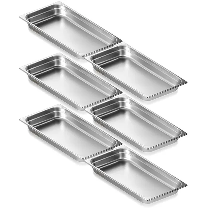 2.5 in. D Hotel Pans, 9.8 qt. Full Size Anti-Jam, 0.8 mm Thick Stainless Steel Restaurant Steam Pan (6-Pack)