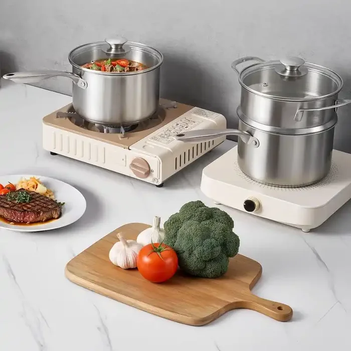 2.5 qt. Stainless Steel Saucepan w/ Steamer, Nonstick Pot with Glass Lid, Ergonomic Handle, Oven and Induction Friendly