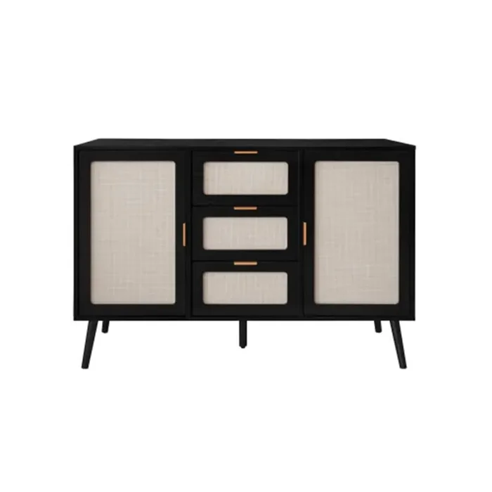 2-Door, 3-Drawer Cabinet, Accent Storage Cabinet in Black