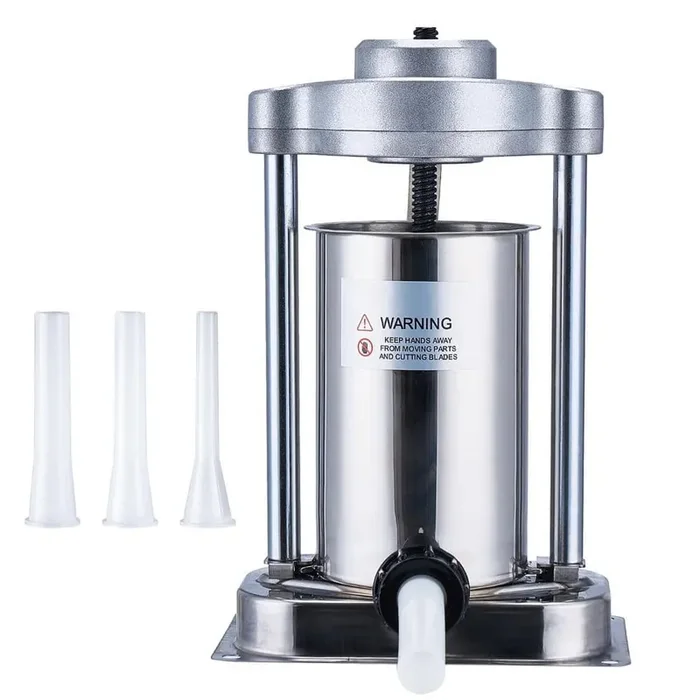 2 L Manual Sausage Stuffer,5 L Vertical Sausage Machine with G-Clamp, Food-Grade Stainless Steel Barrel,2 Stuffing Tubes