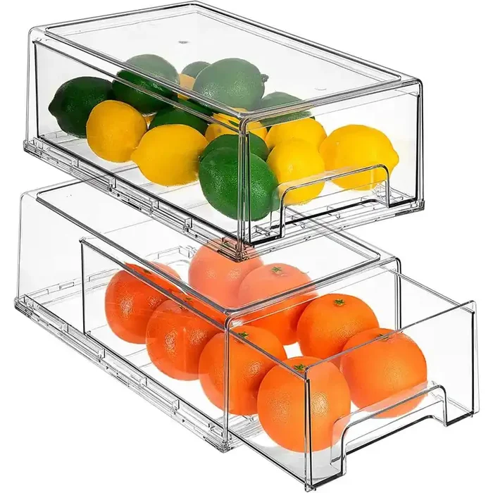 2 Pack Medium Clear Plastic Storage Pull Out Fridge Drawer for fridge