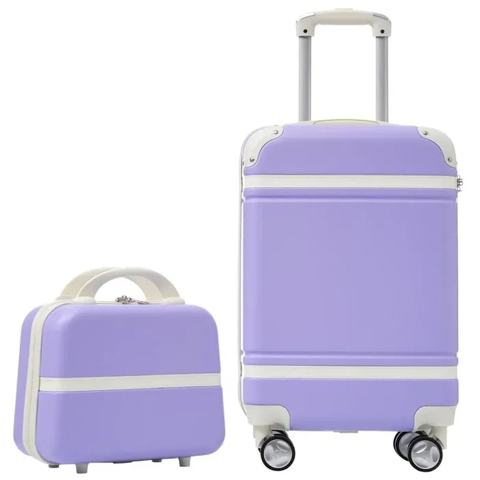 2-Piece 20 in. Purple Hardside Luggage Set with Spinner Wheels and Cosmetic Case