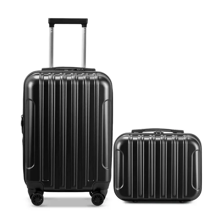 2-Piece Blcak 14 in. 20 in. ABS&PC with Spinner Carry on Hardshell Lightweight Luggage Set